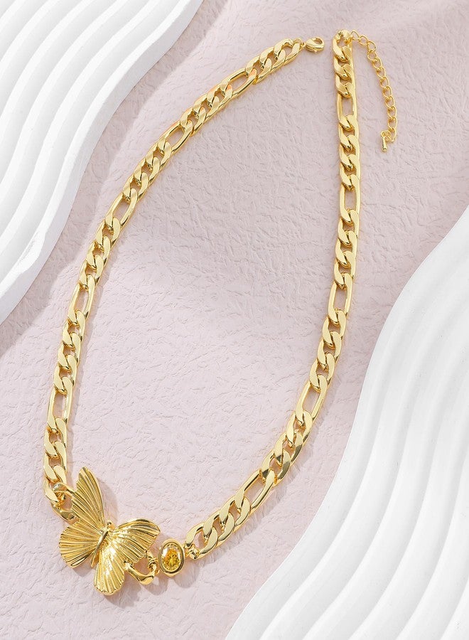 MOONWALTZ Gold Butterfly Chunky Choker Necklace for Women 14K Gold Plated Butterfly Pendant Necklace with Round Yellow Cubic Zirconia Butterfly Charm Necklace Adjustable Trendy Insect Jewelry Gift for Women - Image 4